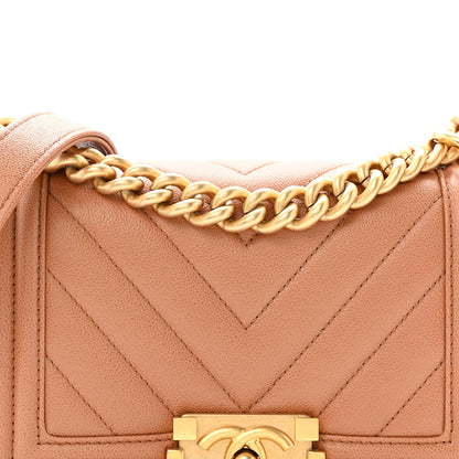 Caviar Chevron Quilted Small Boy Flap Brown