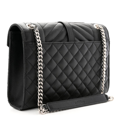 Grain De Poudre Textured Mixed Matelasse Triquilt Medium Monogram Satchel Black