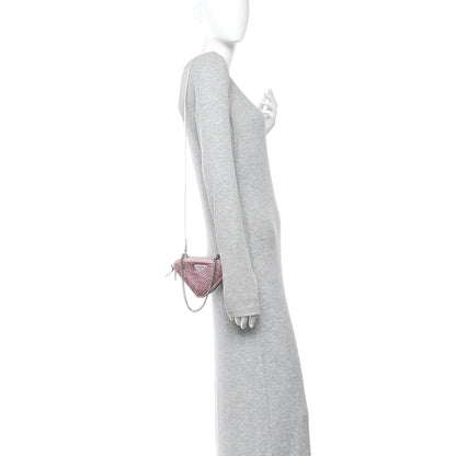 Satin Crystal Mini Triangle Crossbody Pouch Alabastro
