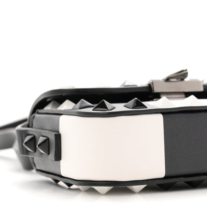 Vitello Chess Mini Rockstud Flip Lock Crossbody Bag Black White
