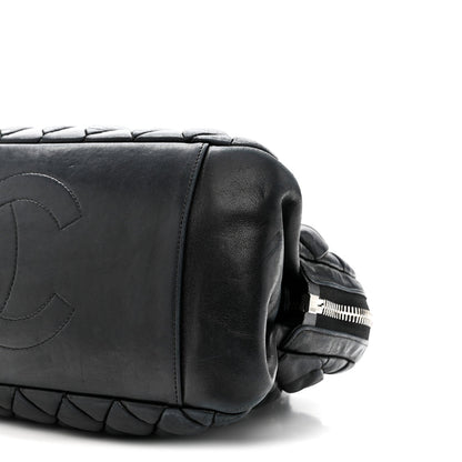 Lambskin Bubble Quilt Small Double Bowling Bag Black