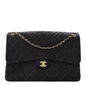 Denim Quilted XXL Travel Flap Bag Dark Blue Orange