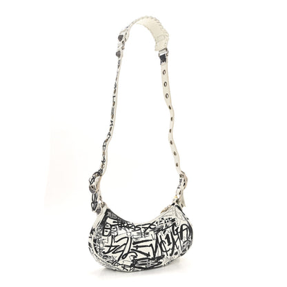 Agneau Arena Graffiti Le Cagole Shoulder Bag XS White Black
