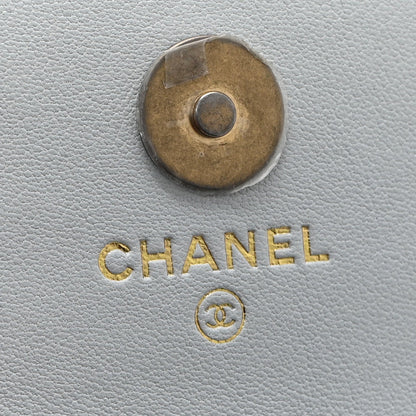 Lambskin Quilted Chanel 19 Flap Card Holder With Chain Light Blue