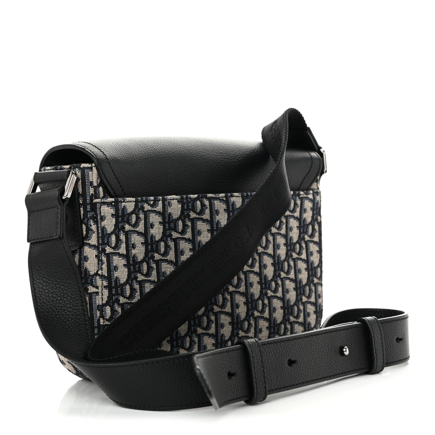 Oblique Jacquard Grained Calfskin Small Saddle Messenger Bag Beige Black