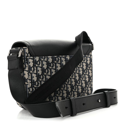 Oblique Jacquard Grained Calfskin Small Saddle Messenger Bag Beige Black