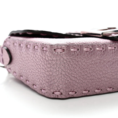 Metallic Cuoio Roma Sellerissima Nappa Sintetica Tape Stitch Mini Baguette Rosa Placca Argento