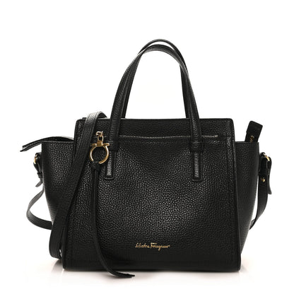 Hammered Calfskin Double Handle Small Amy Tote Black