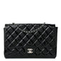 Patent Quilted Clutch with Chain Flap Black