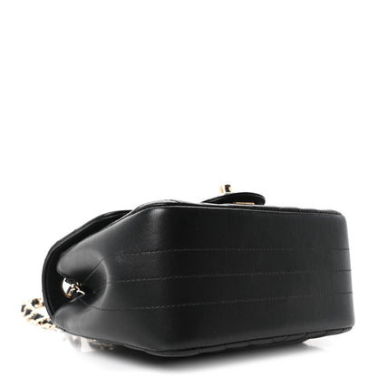 Lambskin Chevron Quilted Mini Square Flap Black
