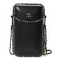 Lambskin Quilted Chain Around Phone Holder Black