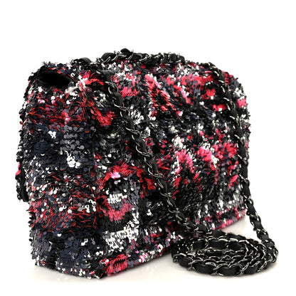 Sequin Logo Single Flap Pink Silver Black