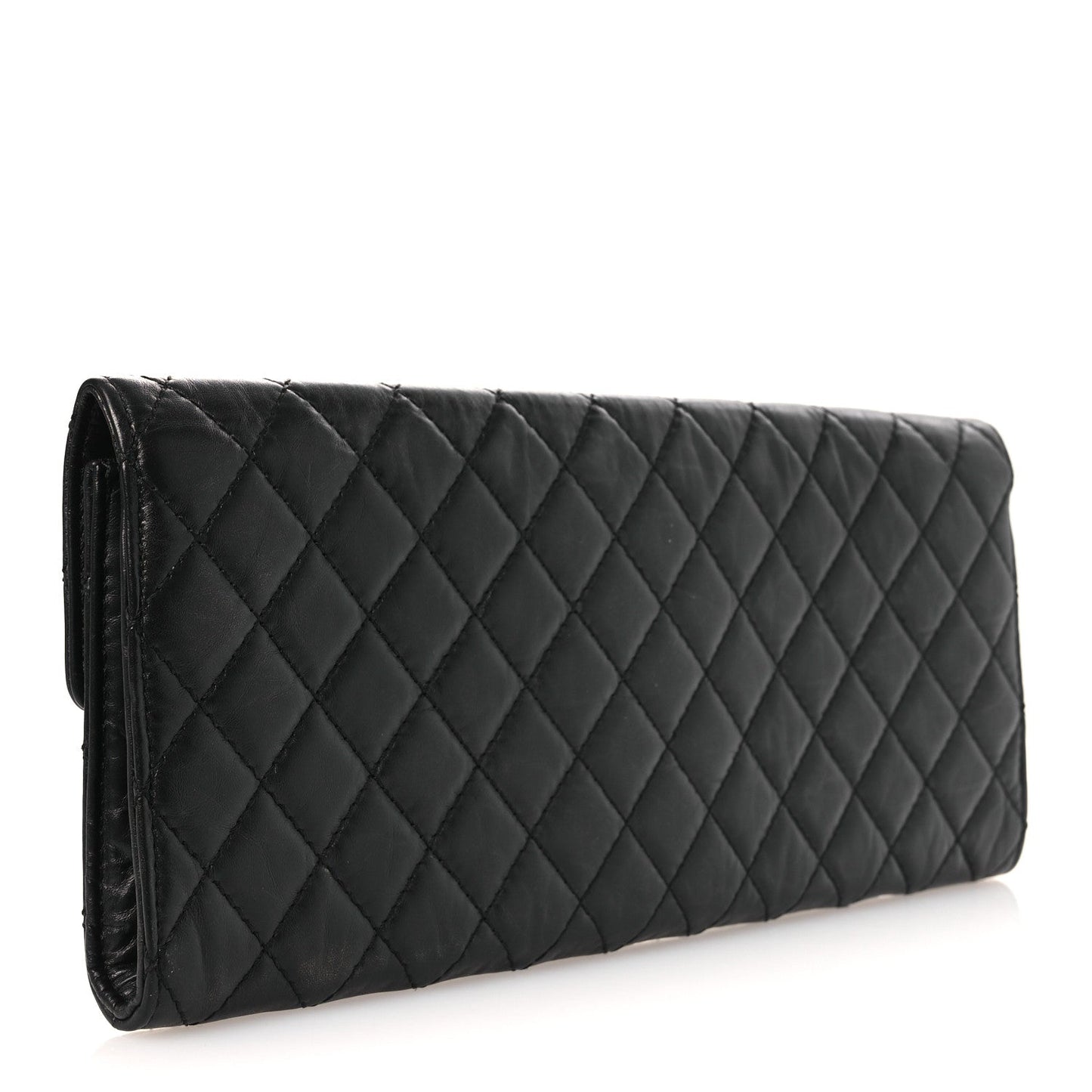 Metallic Aged Calfskin Quilted Paris Hamburg Clutch Black