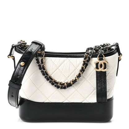 Aged Calfskin Quilted Small Gabrielle Hobo Black White