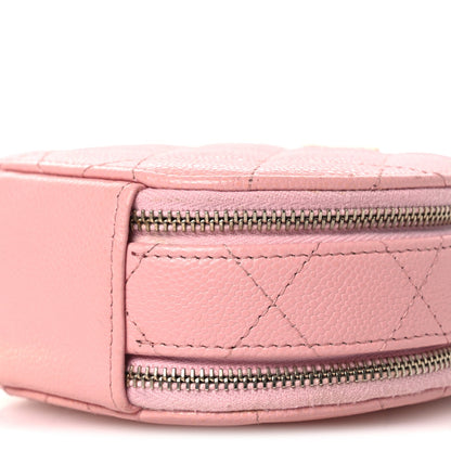 Caviar Quilted Round Handle With Care Vanity With Chain Pink