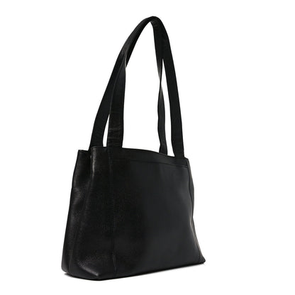 Caviar Embroidered Logo Shoulder Bag Black