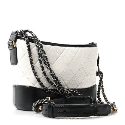 Aged Calfskin Quilted Small Gabrielle Hobo Black White