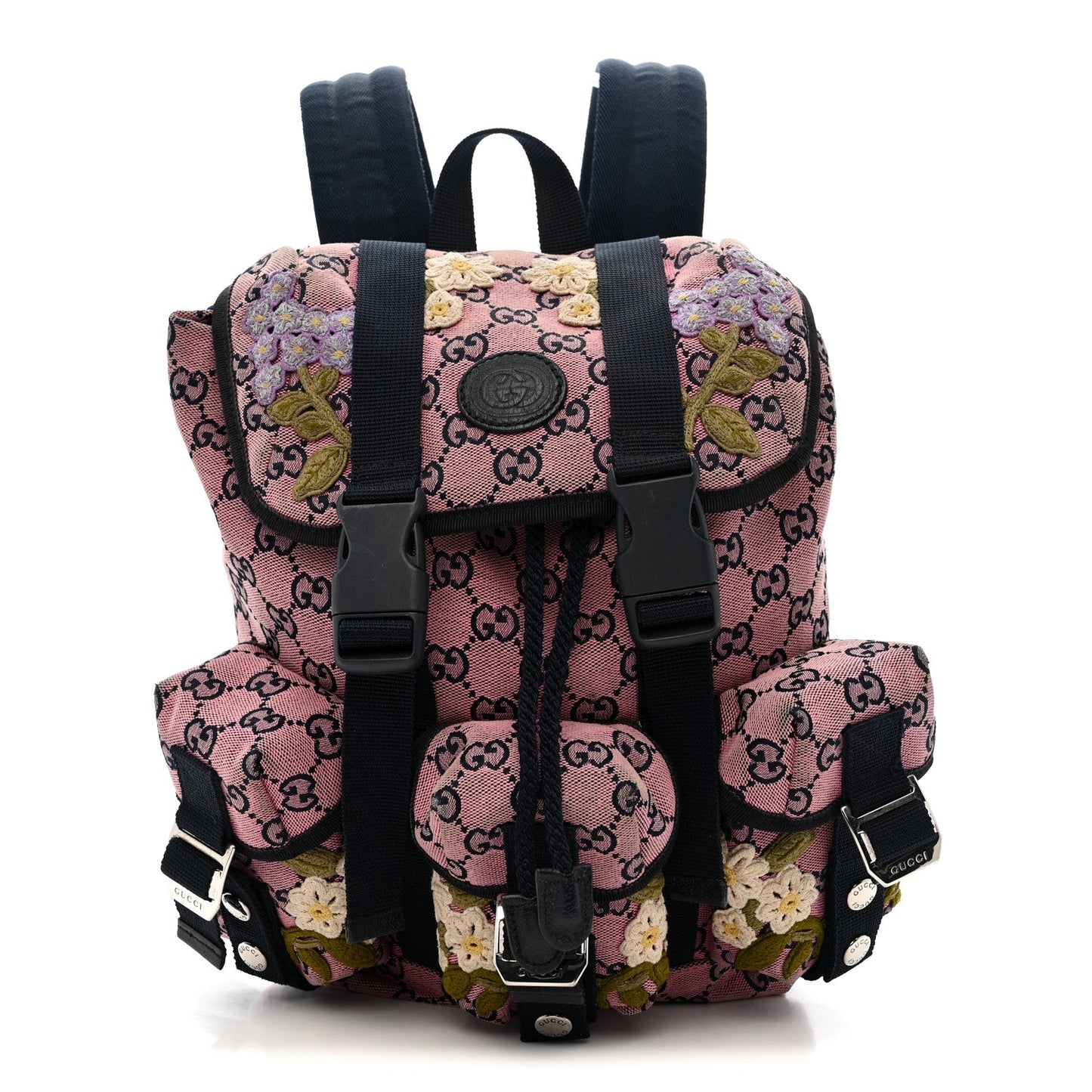 Monogram Multicolor Floral Embroidered Large Retro Interlocking G Three Pocket Backpack Pink Blue Multicolor