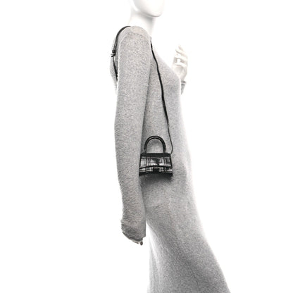 Shiny Calfskin Monochrome Crocodile Embossed Hourglass Top Handle Bag Mini Black