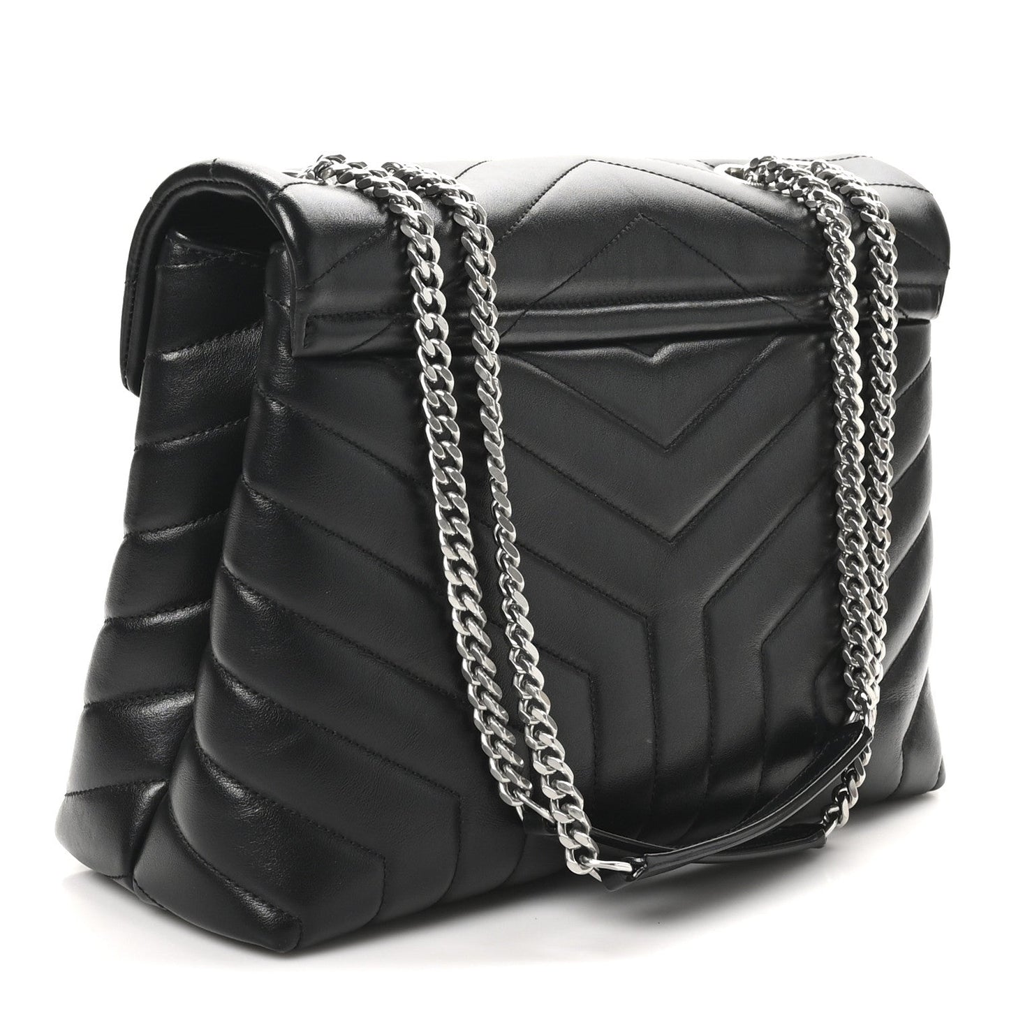 Calfskin Y Quilted Monogram Medium Loulou Chain Satchel Black