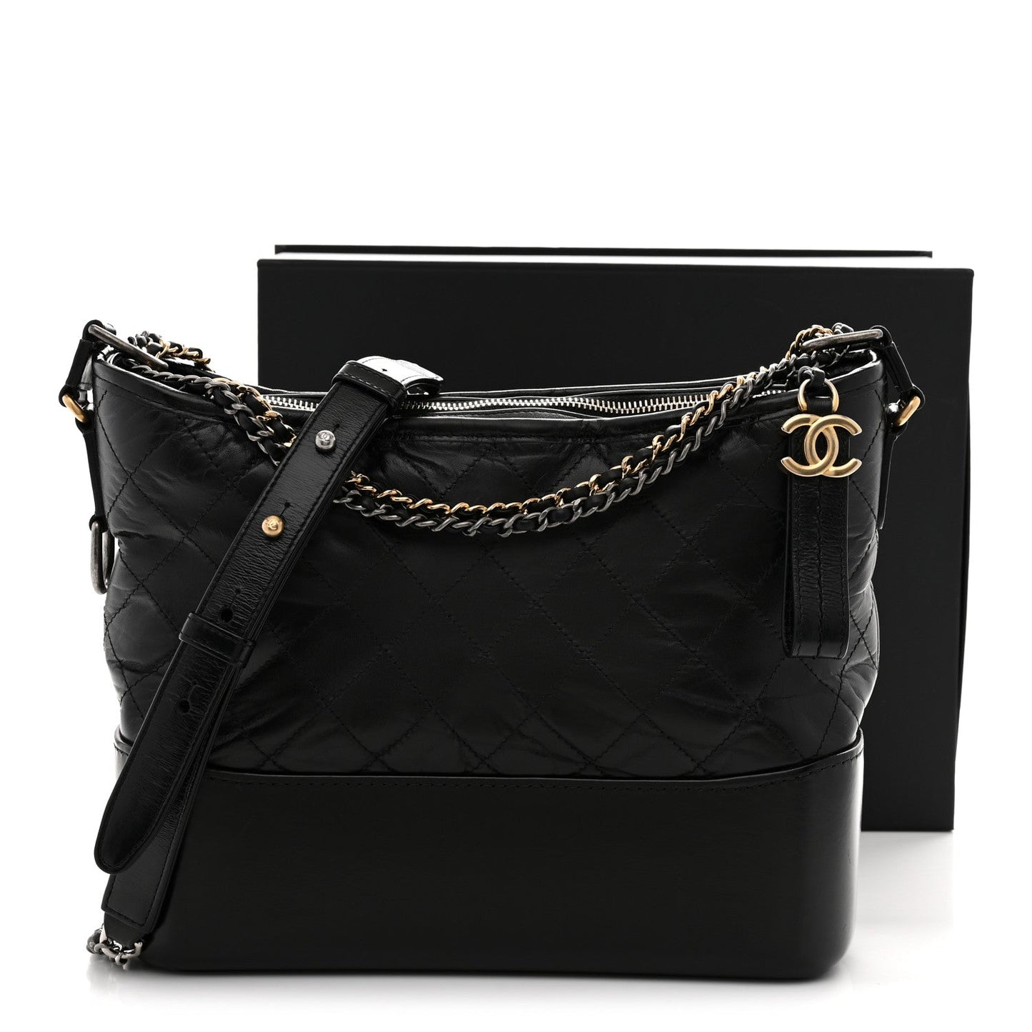 Aged Calfskin Quilted Medium Gabrielle Hobo Black