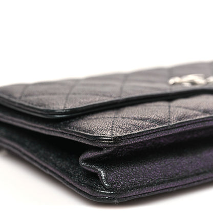 Iridescent Caviar Quilted Classic Pouch Clutch Black