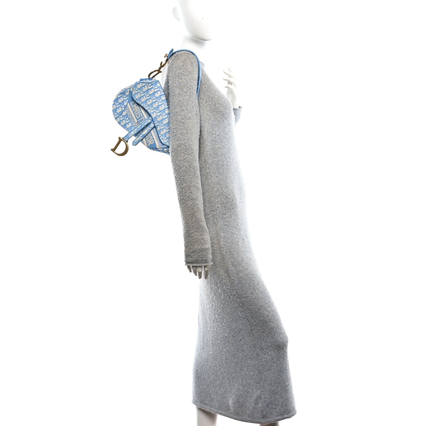 Oblique Embroidered Saddle Bag Cornflower Blue