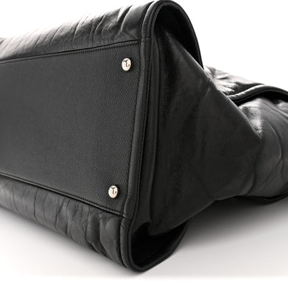 Glazed Calfskin Medium Deauville Tote Black
