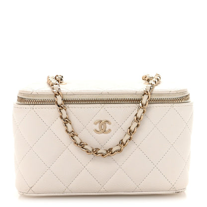 Caviar Quilted Small Vanity Case With Chain White