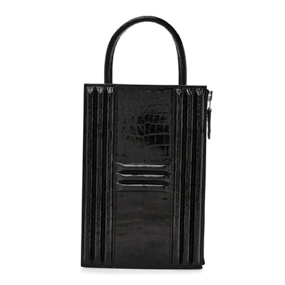 Shiny Porosus Crocodile Lisse Kelly Cadena Clutch Black