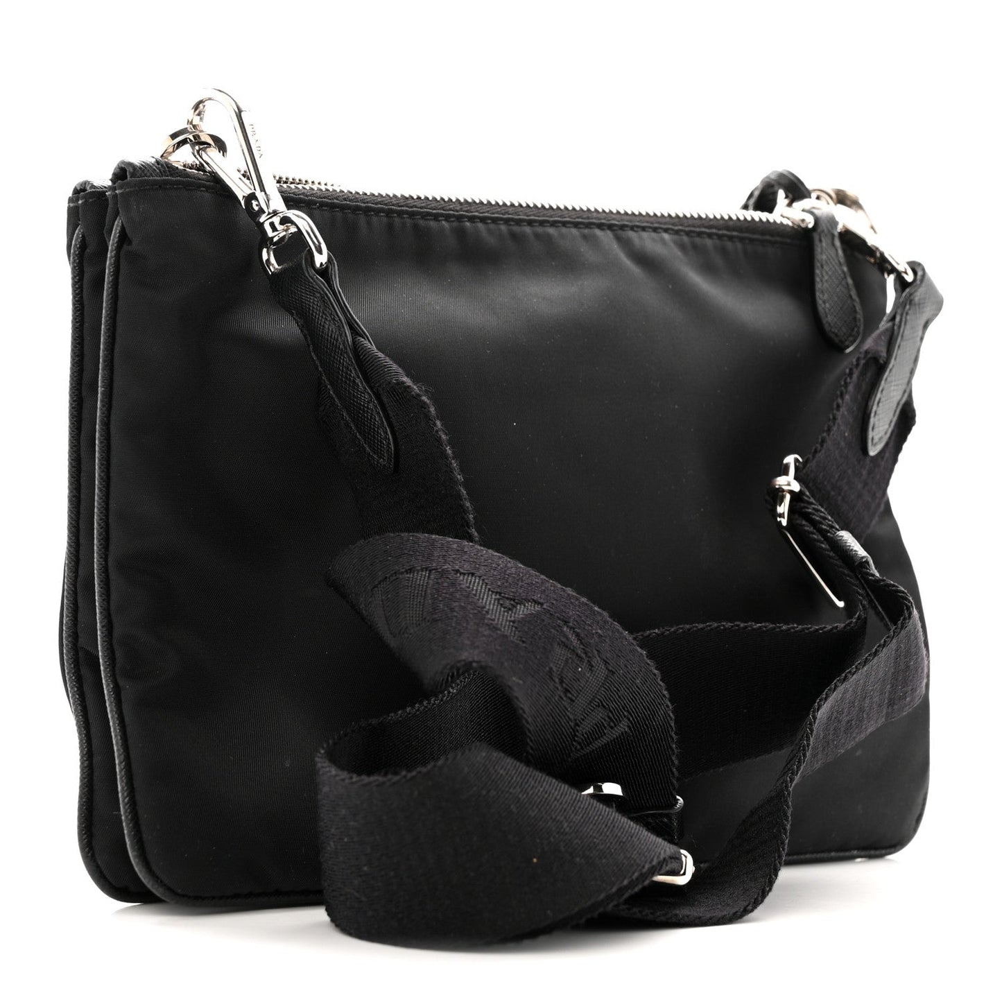 Re-Nylon Saffiano Re-Edition 2000 Double Zip Crossbody Bag Black