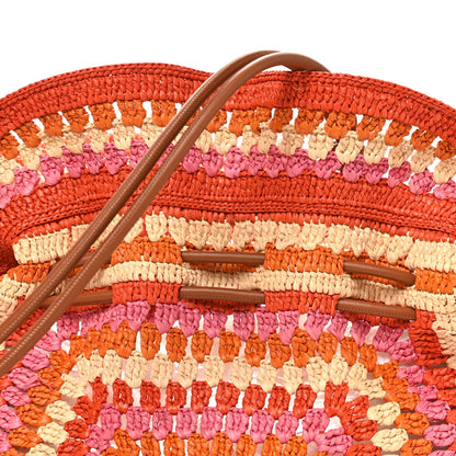X PAULA'S IBIZA Raffia Striped Medium Flamenco Knot Clutch Bright Orange Pink
