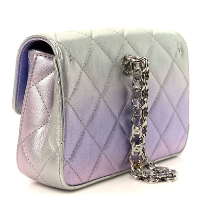 Gradient Metallic Calfskin Quilted Clutch Silver Blue Yellow Purple
