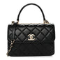 Lambskin Quilted Small Trendy CC Dual Handle Flap Bag Black