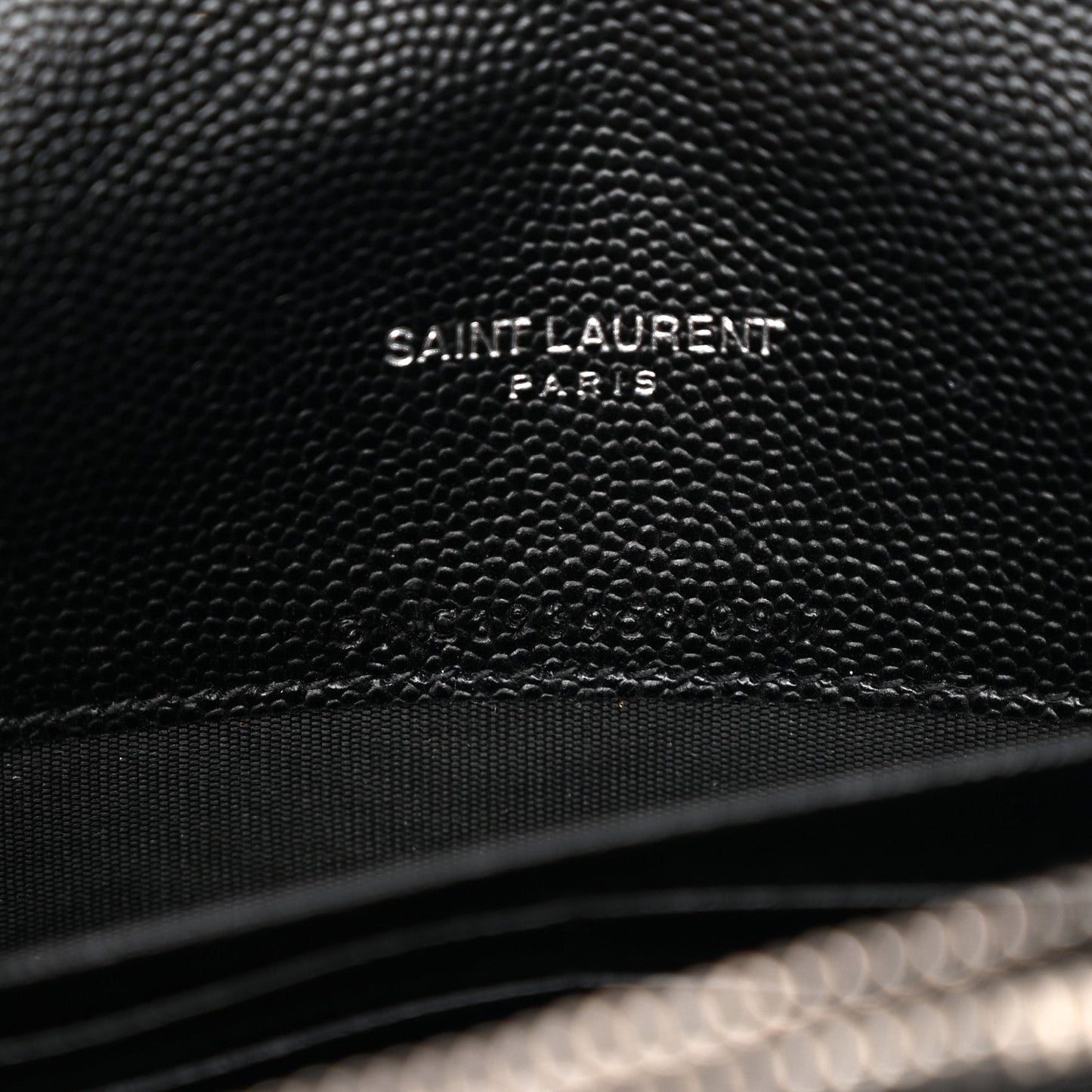 Grain De Poudre Matelasse Chevron Monogram Envelope Chain Wallet Black
