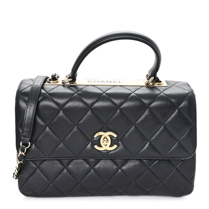 Lambskin Quilted Medium Trendy CC Flap Dual Handle Bag Black