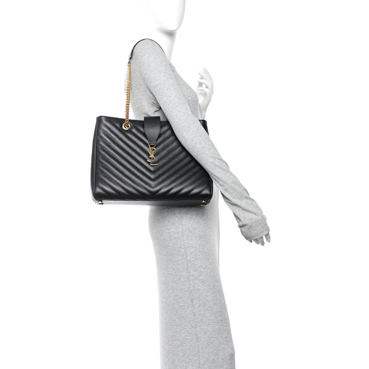 Grain De Poudre Matelasse Chevron Monogram Shopping Bag Black