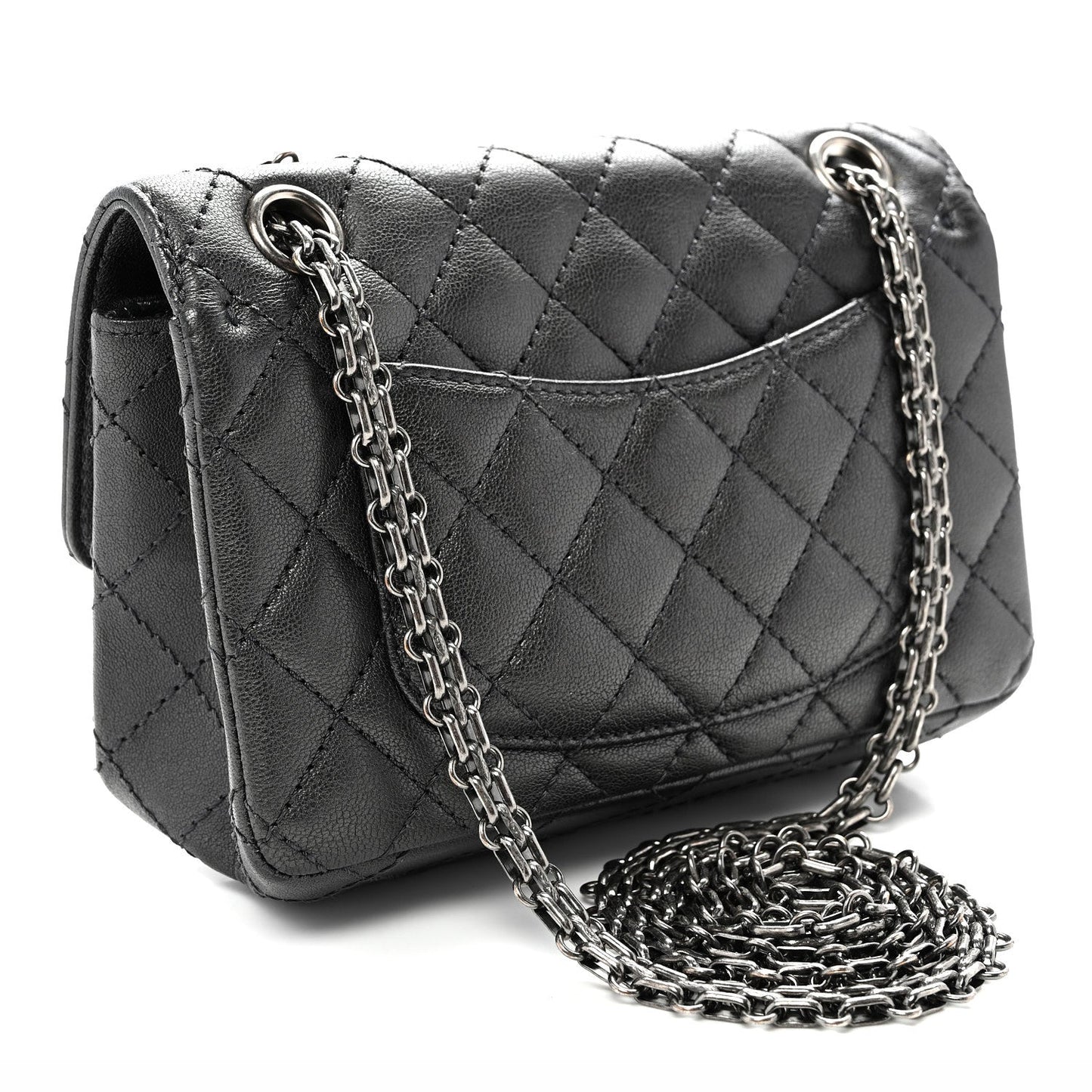 Metallic Sheepskin Quilted 2.55 Reissue Mini Flap Dark Silver