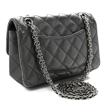 Metallic Sheepskin Quilted 2.55 Reissue Mini Flap Dark Silver