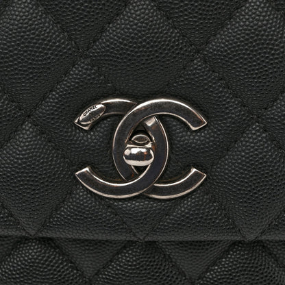 Caviar Lizard Embossed Quilted Small Coco Handle Flap Black
