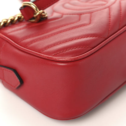 Calfskin Matelasse Small GG Marmont Chain Shoulder Bag Hibiscus Red