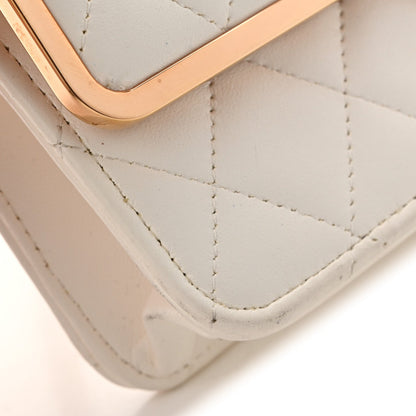 Lambskin Quilted Frame Wallet On Chain WOC White