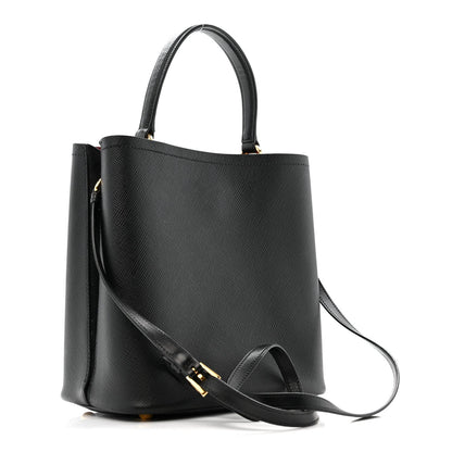 Saffiano Cuir Medium Panier Bucket Bag Black Fuoco