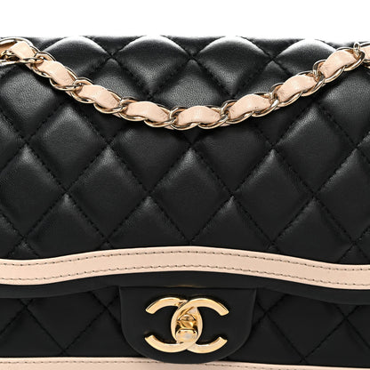 Lambskin Quilted Bicolor Flap Black Beige