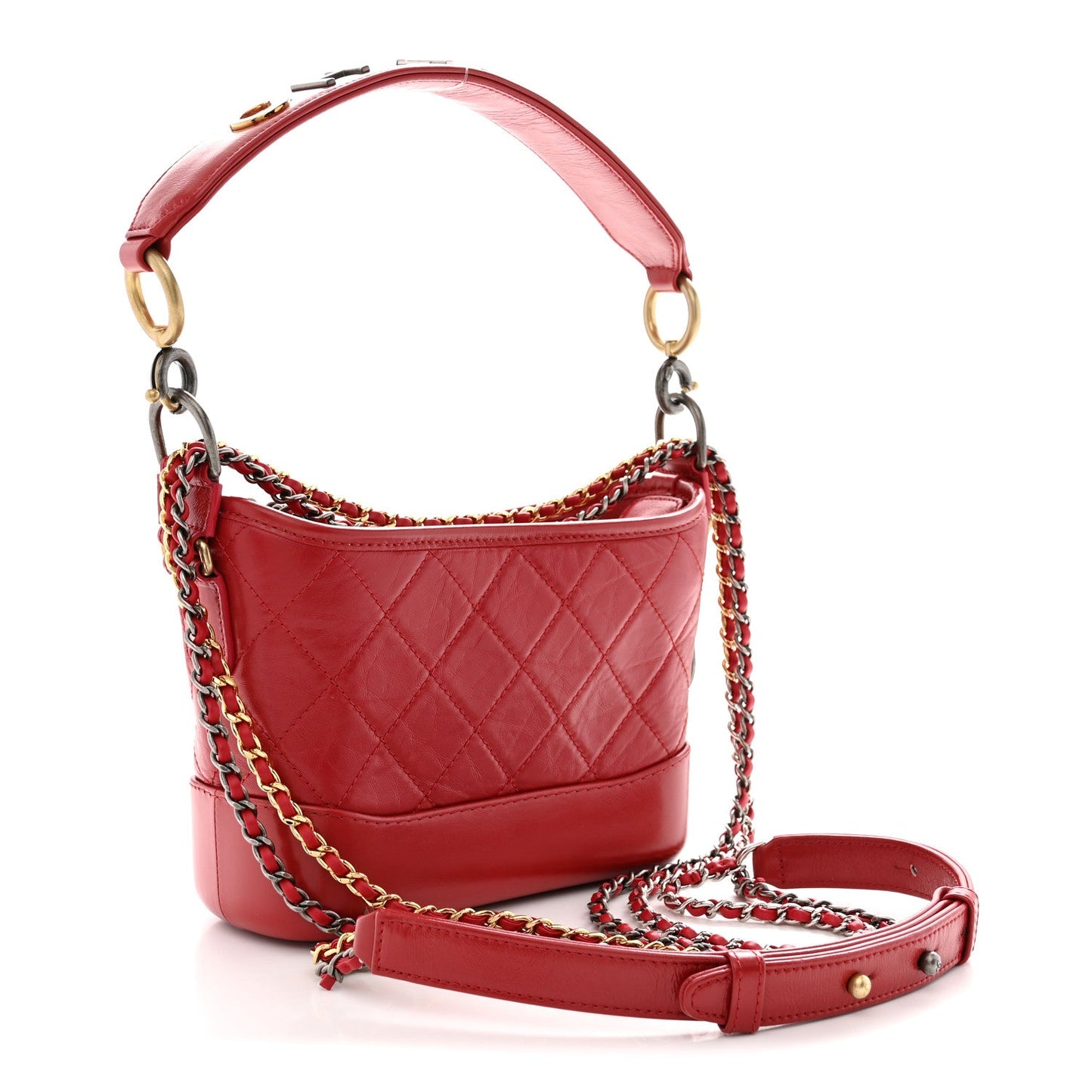 Aged Calfskin Quilted Small Gabrielle Hobo Red