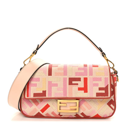Canvas Vitello King FF Embroidered Baguette Rosa Quarzo Bloody Mary Multicolor