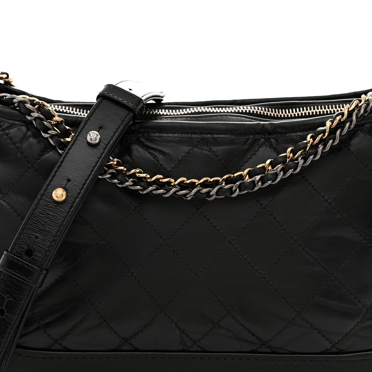 Aged Calfskin Quilted Medium Gabrielle Hobo Black