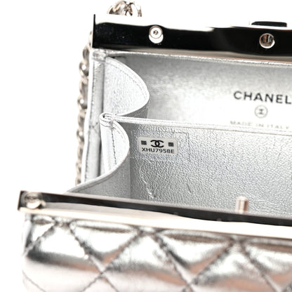 Metallic Calfskin Quilted Box Crossbody Silver