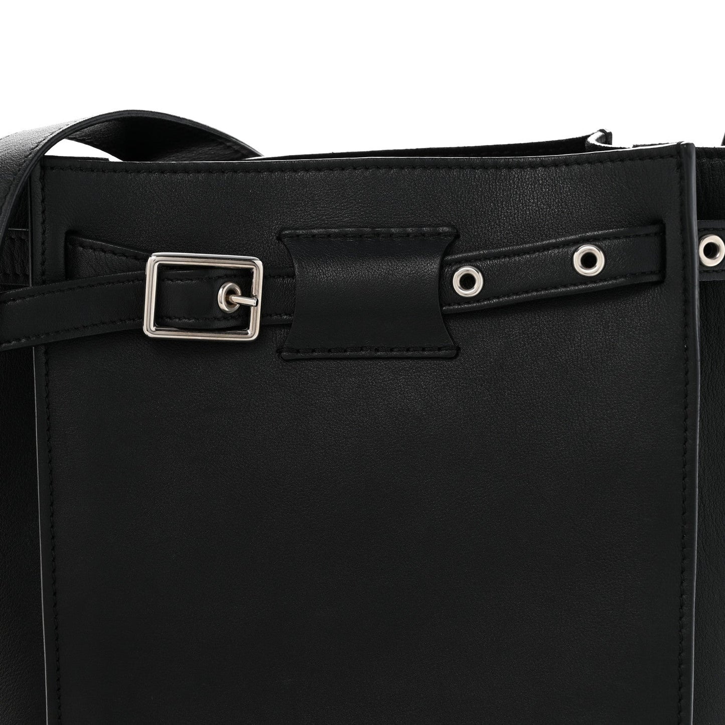 Supple Grained Calfskin Long Strap Big Bag Bucket Black
