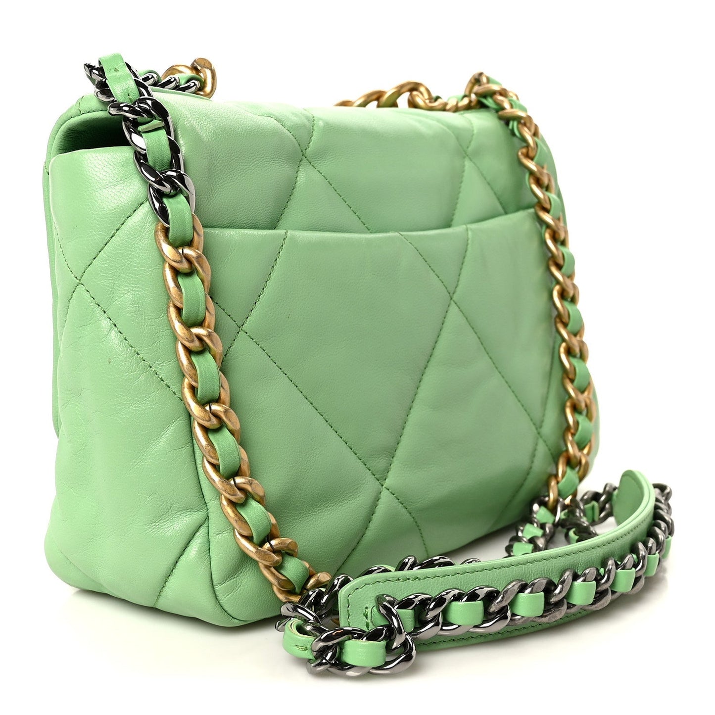 Goatskin Quilted Medium Chanel 19 Flap Light Green